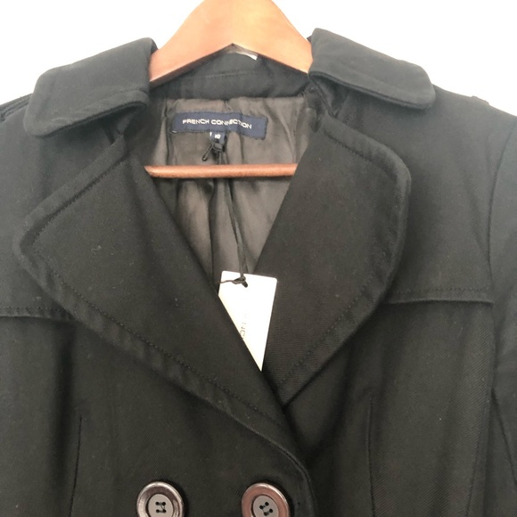 French connection double breasted trench coat black lined forever style US XS-S - Picture 3 of 10
